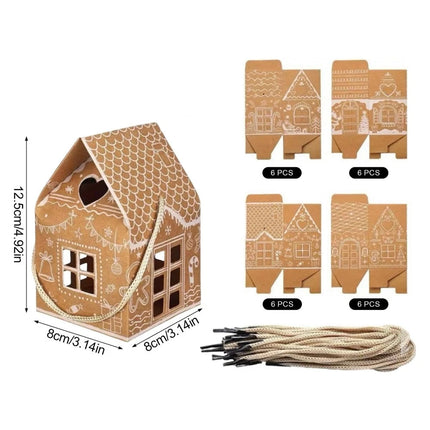 24PCS Gingerbread House Christmas Boxes Cute House Shaped for Xmas Gift Boxes