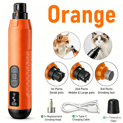 Pet Clippers Dog Cat Nail Claw Grooming Grinder Trimmer Electric Nail File Orange