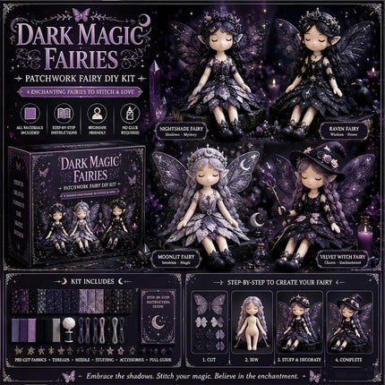 Dark Magic Fairy Patchwork DIY Collection, Fun Flower Fairies Patchwork Sewing Craft Kit