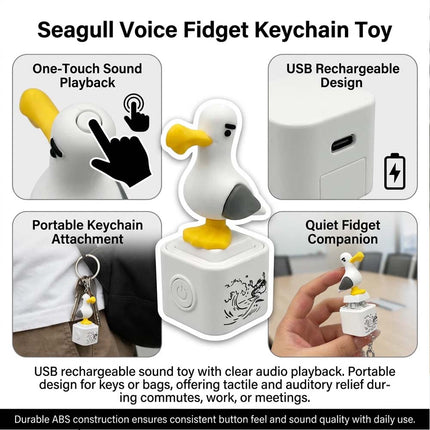 4Pcs Seagull Keychain,Button with Sound Rechargeable Keyboard Clicker Fidget