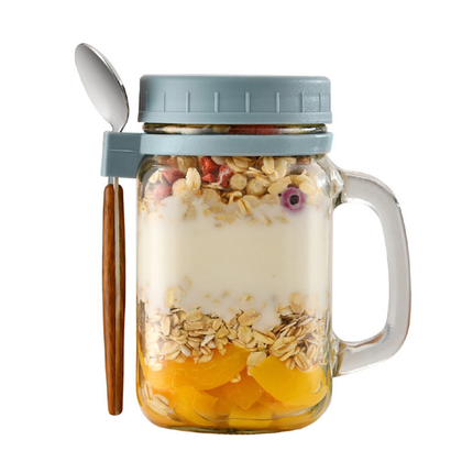 4PCS Overnight Oats Jars Airtight Oat Container 480ML with Mark lines Spoon Lid