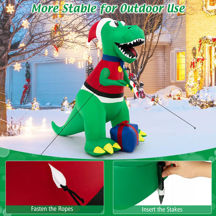 1.8M Christmas Inflatable Light-up Dinosaur with Gift Blow Up Xmas Outdoor Decor