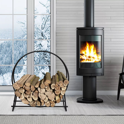 102cm Tubular Steel Log Hoop Firewood Storage Rack Holder Round Display