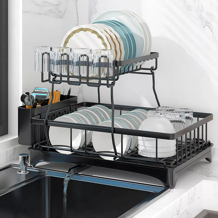 2 Tier Dish Rack Drying Cup Holder Drainer Storage Plate Tray Kitchen Organiser