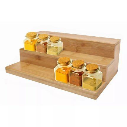 3-Tier Bamboo Spice Rack Step Shelf Wooden Shelf Stairs Stand Storage Organiser