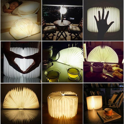 Novelty Portable Folding Wooden Book Lamp USB Rechargeable Desk Night Light Brown