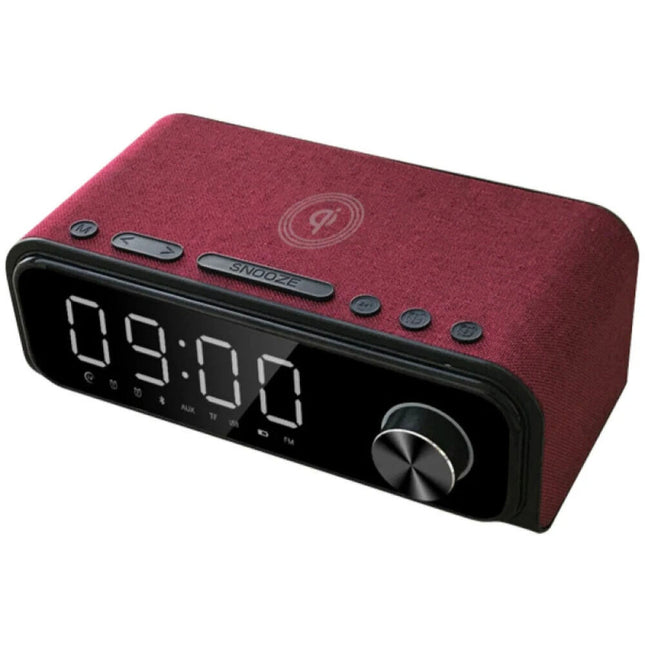 Laser Digital Alarm Clock FM Radio Wireless Charging w/ Bluetooth Speaker Red  Qualité Living