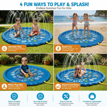 Inflatable Water Splash Mat  Outdoor Sprinkler Pad Wading Play Pool Toy
