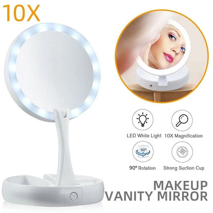 10X Magnifying Makeup Mirror With LED Light 360° Rotation Flexible Foldable NEW