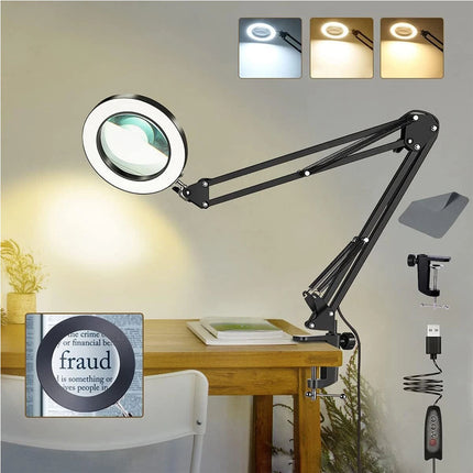 10X Magnifying Glass Desk Light Magnifier LED Lamp Reading Lamp With Base& Clamp
