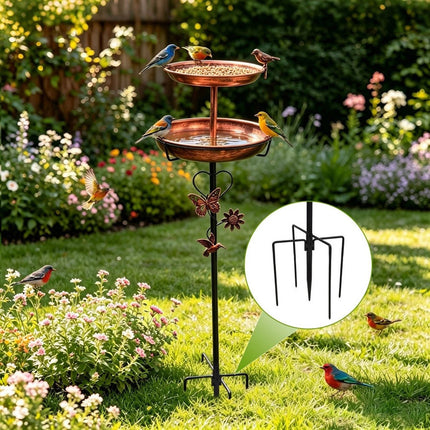 Double Bowl Bird Bath Feeder W/ 5 Prong Freestanding Antique Outdoor Garden Yard