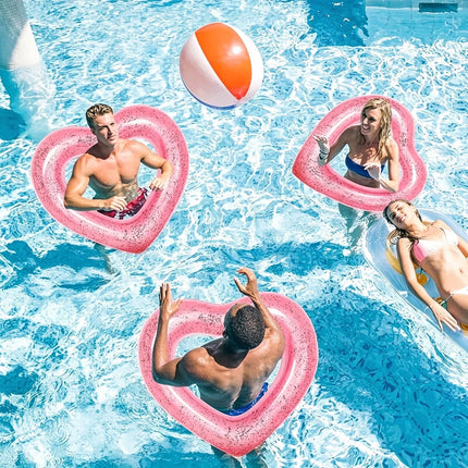 Giant Heart Inflatable Swimming Ring Pool Raft Floating Glitter