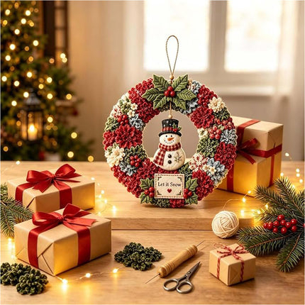 3D Fabric Christmas Snowman Wreath 30CM DIY Xmas Garland Baubles Ornaments Party