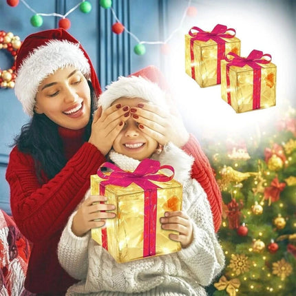 3Pcs LED Christmas Lights Glowing Gift Box 3D Christmas Indoor & Outdoor Decor Red