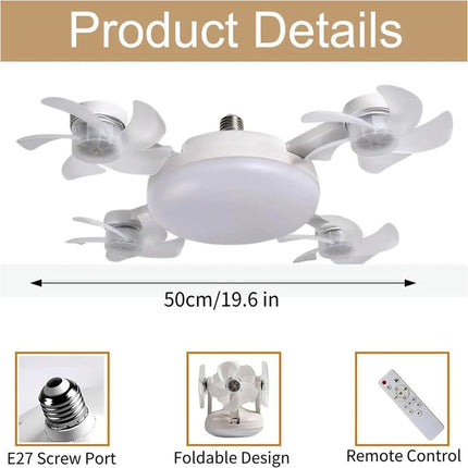 LED Ceiling Fan Light with E27 Base and Remote Control, Dimmable Modern Home Lighting