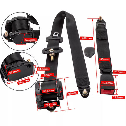 2 Sets Universal 3 Point car Safety Belt Seatbelt Retractable Black Buckle Belt