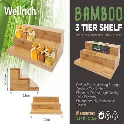3-Tier Bamboo Spice Rack Step Shelf Wooden Shelf Stairs Stand Storage Organiser