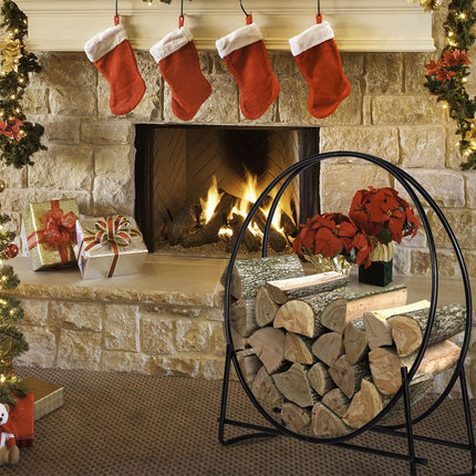 102cm Tubular Steel Log Hoop Firewood Storage Rack Holder Round Display
