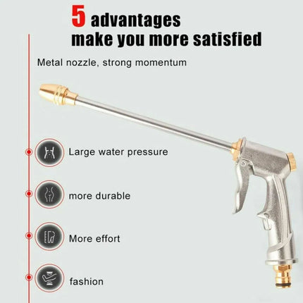 High Pressure Water Spray Gun Brass Nozzle Garden Hose Pipe Lawn Car Wash Long