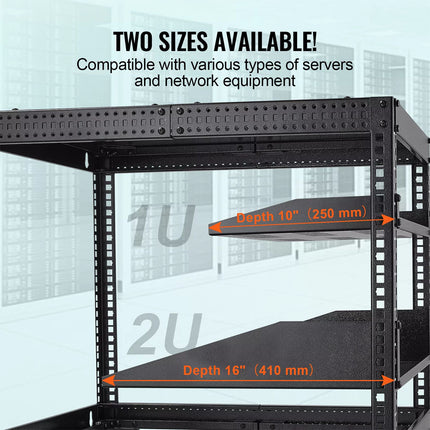 2U Server Rack Shelf 16&#034;/406 mm Depth Vented Rack Mount Shelf with Tray