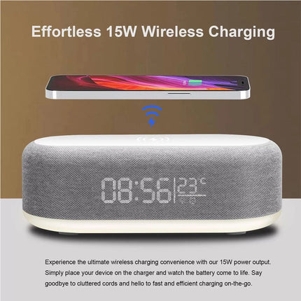 Digital Alarm Clock Charging Station Bluetooth Speaker 15W Wireless Fast Charger