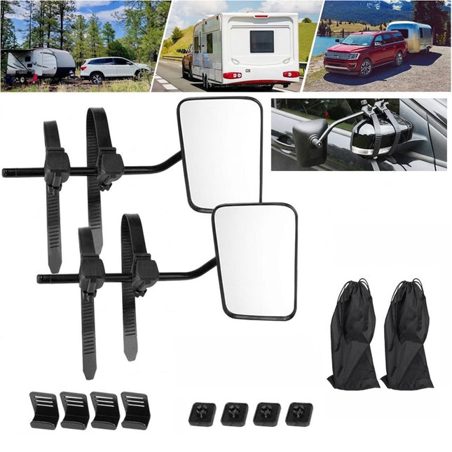2x Adjustable Towing Mirrors Heavy Duty Universal Fit Towing Caravan 4X4 Trailer