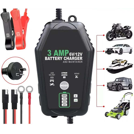 6V 12V Portable Car Battery Charger Trickle Pulse Repair Boat Caravan Motorcycle