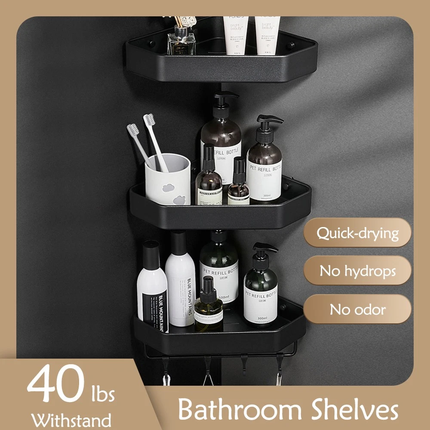 3x Corner Bathroom Kitchen Shelving Organizer Steel Bathroom Rack Towel Holder