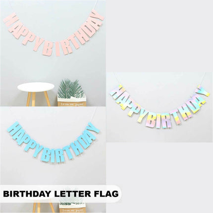 3 Pcs Happy Birthday Party Banner Flag Hanging Decoration Bunting Garland Blue Pink Clear
