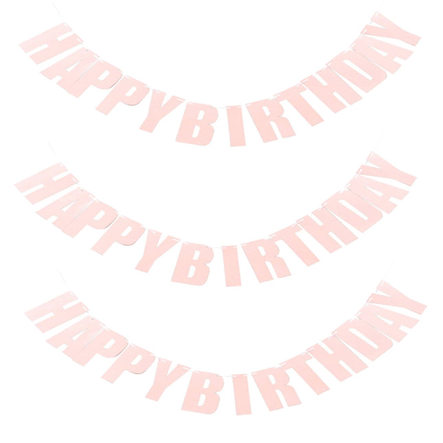 3 Pcs Happy Birthday Party Banner Flag Hanging Decoration Bunting Garland Pink