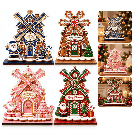 Wooden Christmas Ferris Wheel Ornament Hand-Rotating Tabletop Decor