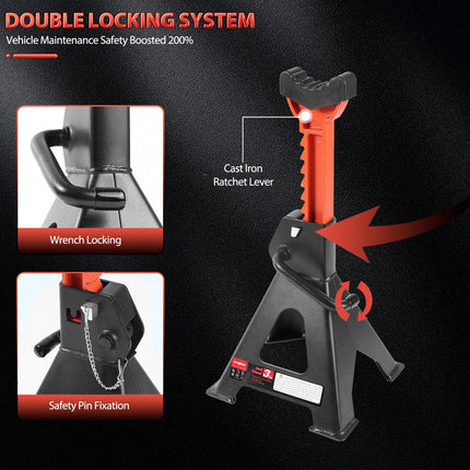 2PCS 3T Car Adjustable Truck Jack Stands Steel Lift Hoist Ratchet Duty Heavy