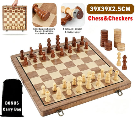 39CM Large Magnetic Chess Wooden Set Folding Chessboard Pieces Wood Board Game