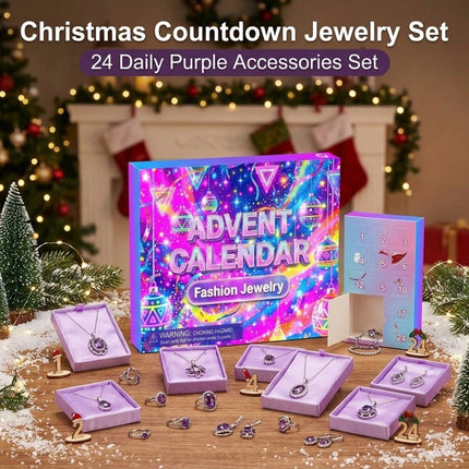 Christmas Advent Calendar 24 Days Countdown Ring Necklace Earrings Bracelet Set