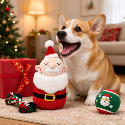 Christmas Dog Toy Set Durable Cotton Rope and Soft Plush Ball Chew Toys