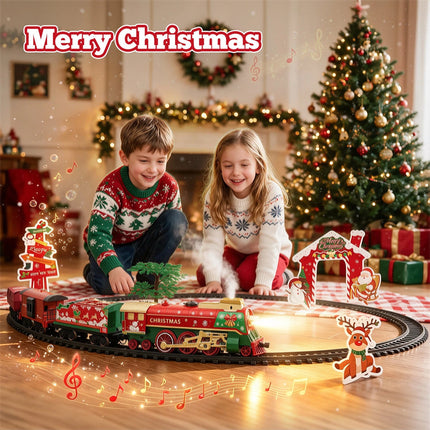 Christmas Electric Train Toy Mini Set Xmas Tree Train Track Rail Car Gifts