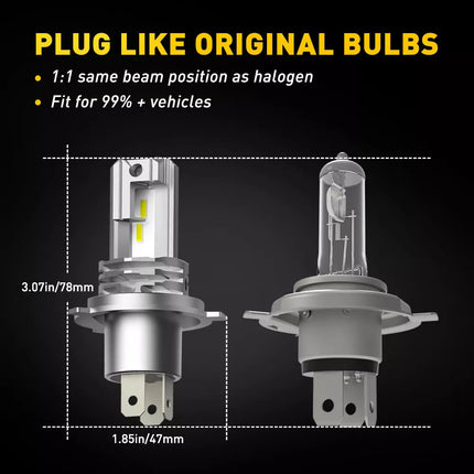 Pair H4 Headlight Globe Light LED 6500K High Low Beam Bulbs Kit White