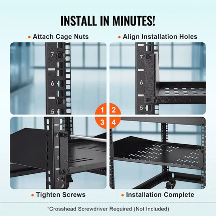 2U Server Rack Shelf 16&#034;/406 mm Depth Vented Rack Mount Shelf with Tray