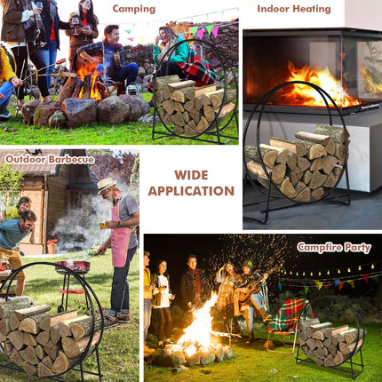 102cm Tubular Steel Log Hoop Firewood Storage Rack Holder Round Display