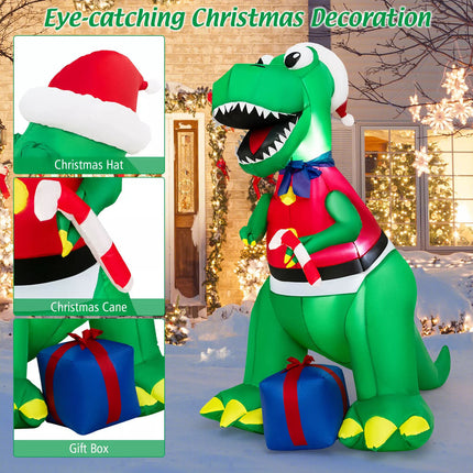 1.8M Christmas Inflatable Light-up Dinosaur with Gift Blow Up Xmas Outdoor Decor