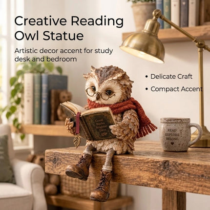 Reading Owl Resin Figurine Rustic Country Style Tabletop Ornament for Home Decor