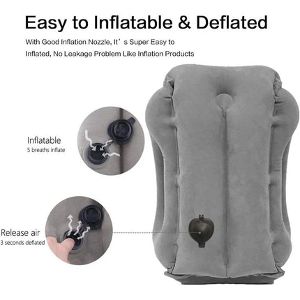 Inflatable Air Travel Pillow Cushion Head Chin Support Airplane Office Rest Nap Grey