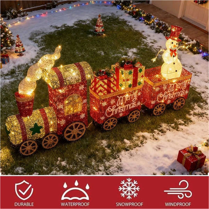 Lighted Christmas Decorations 3 Trains Snowman Light up Front Yard Solar Powered