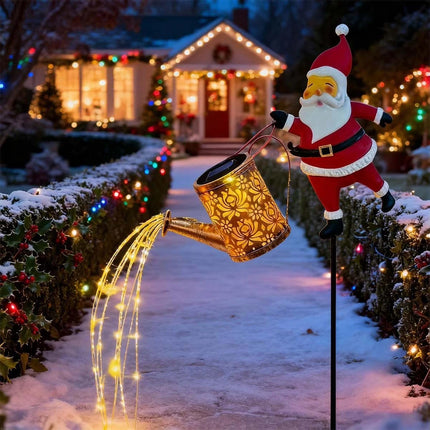 Santa Solar Watering Can Lights Outdoor Christmas Waterproof Metal Garden Decor Warm