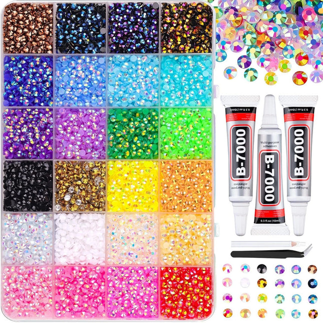 24000PCS Resin Rhinestone Bedazzling Kit,3mm Colorful DIY Flatback Nail Gems