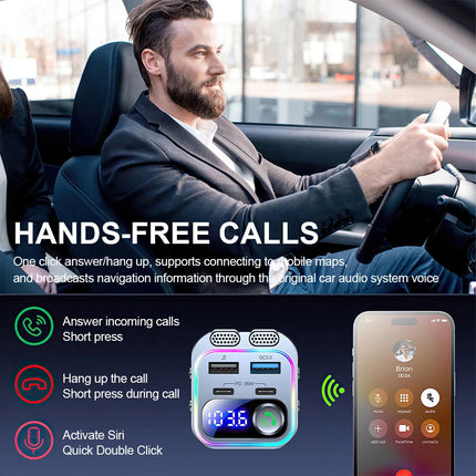 Car Wireless Bluetooth 5.0 FM Transmitter Adapter Type-C PD 66W Fast USB Charger