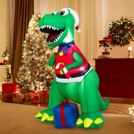 1.8M Christmas Inflatable Light-up Dinosaur with Gift Blow Up Xmas Outdoor Decor
