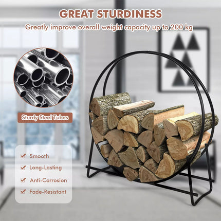 102cm Tubular Steel Log Hoop Firewood Storage Rack Holder Round Display
