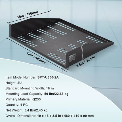 2U Server Rack Shelf 16&#034;/406 mm Depth Vented Rack Mount Shelf with Tray