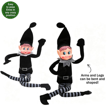 Christmas Elf Bend & Pose Black Plush Toy Bendable Naughty Elves Xmas Decor